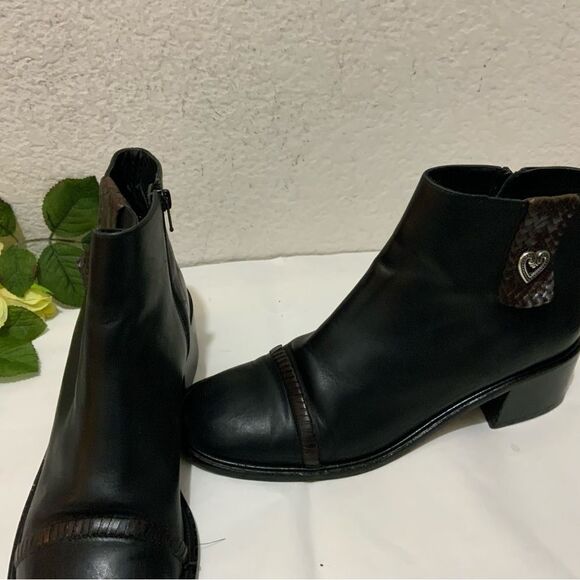 Brighton Lonnie Black Leather Cap Toe Zip Up Block Heel Ankle Boots Women's 9 N - Picture 12 of 13